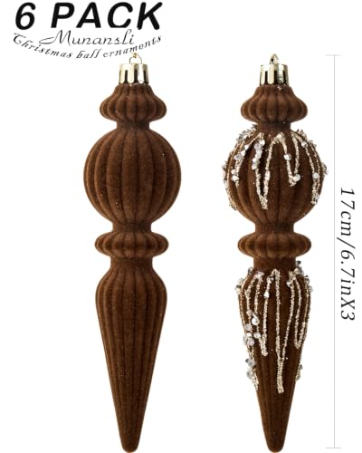 Munansli Brown Velvet Christmas Ornaments Set - 6.7 Inch Shatterproof Holiday Balls for Xmas Tree Decoration