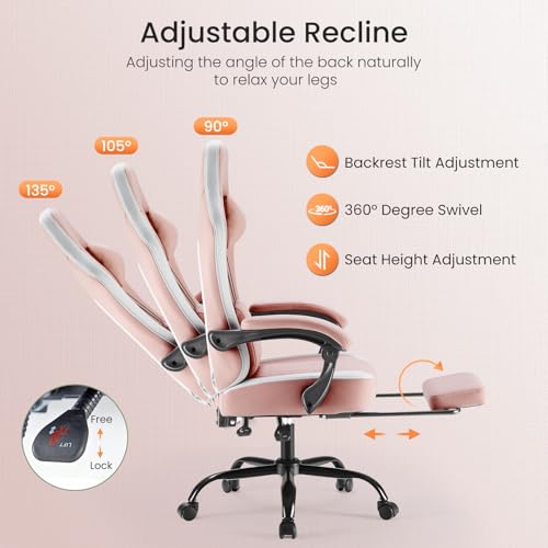 Ergonomic Gaming Chair with Footrest, Adjustable Lumbar Support & Headrest