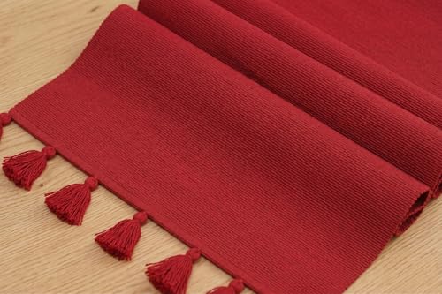 PurpleEssences Red Solid Ribbed Cotton Table Runner 13x72 in - Home Decor