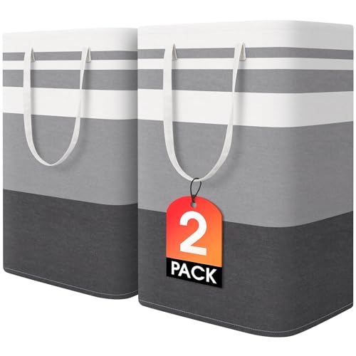 HomeHacks 2-Pack Large 75L Laundry Hamper - Collapsible Waterproof Grey