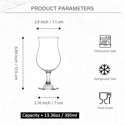 Binsakao Style A Hurricane Glass Set of 6 - 13 Oz Tall Cocktail Glasses for Mojito, Margarita, Sangria & Pina Colada