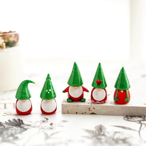 H&D HYALINE & DORA Gnomes Christmas Decorations Ornaments 5Pcs Mini Blown Glass Gnomes Figurines Handmade Glass Xmas Figurines for Tree, Santa and Gnome Party Supplies