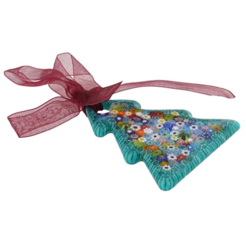 Murano Glass Christmas Ornament - Aqua Green Millefiori handmade in Italy, 3" Tree Decoration