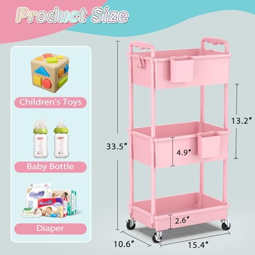 3-Tier Rolling Diaper Caddy Cart for Nursery Storage with Lockable Wheels