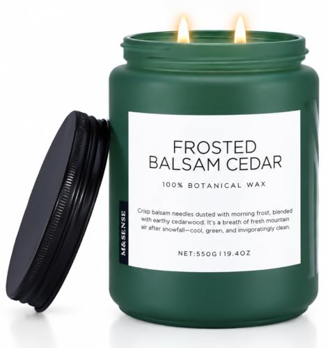 M&SENSE Frosted Balsam Cedar Large Jar Christmas Candle 19.4oz - Holiday Home Fragrance