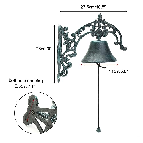 Large Cast Iron Farmhouse Dinner Bell, Wall Mounted Antique Doorbell
