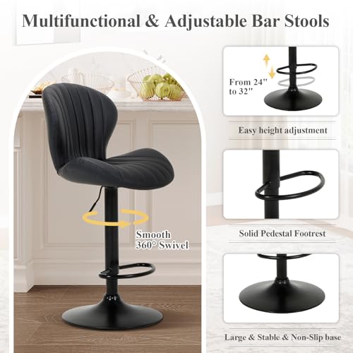 Adjustable Swivel Bar Stools, Set of 3, Upholstered Faux Leather Bar Chairs