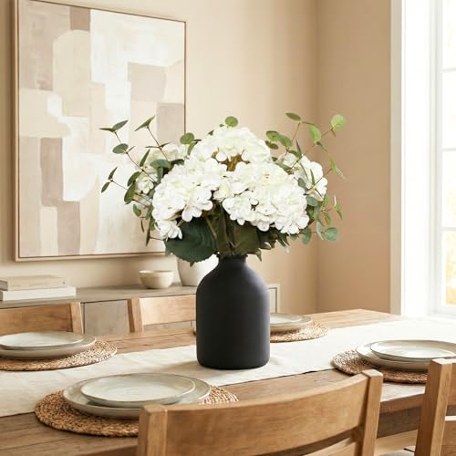 Real Touch White Hydrangea & Eucalyptus Faux Floral Centerpiece (5 Heads)