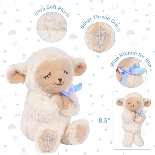 Baby Boy Baptism Gift Set with Praying Lamb Plush Toy and Prayer Book