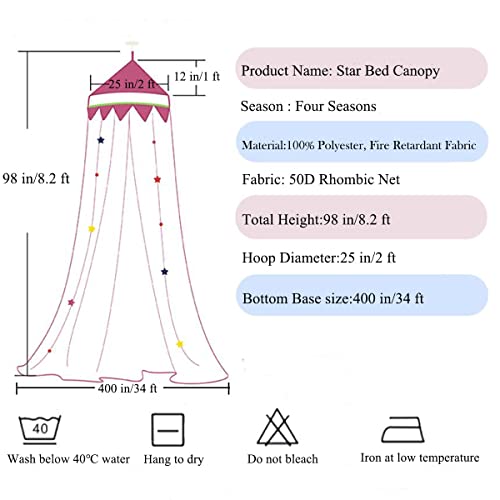 Princess Bed Canopy with Lights - Gold Star Dome Net for Kids Beds