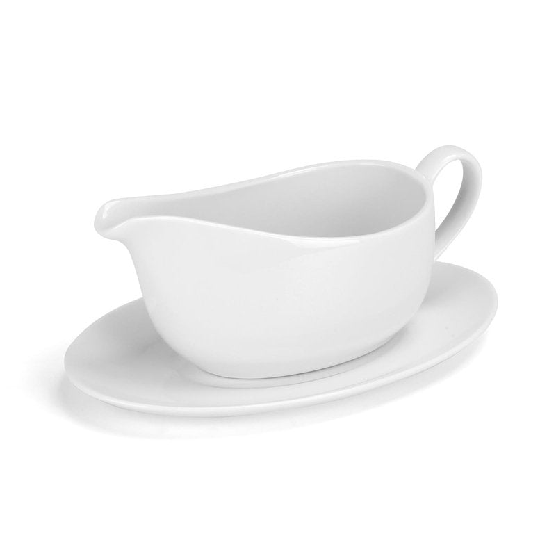 ShineMe Gravy Boat with Saucer, 14oz Porcelain Creamer Pitcher with Handle, White Serving Dishes for Holding Milk, Gravy, Sauce, Coffee Creamer, Salad Dressing...
