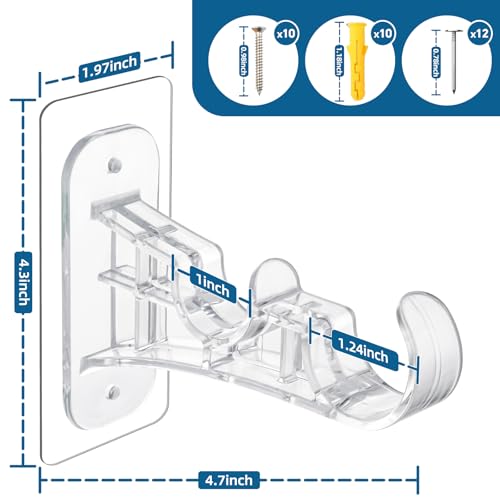 Double Curtain Rod Brackets, Adhesive No-Drill Heavy Duty Wall Hangers (4 Pack)