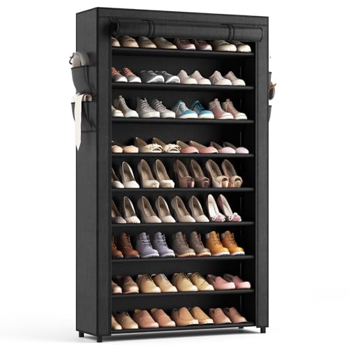 10-Tier Tall Shoe Rack Organizer with Dust-Proof Cover, 40-50 Pair Capacity