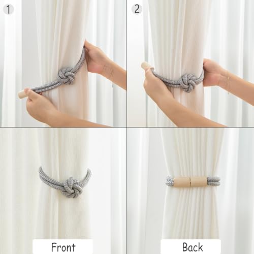 Magnetic Curtain Tiebacks with Decorative Wooden Knot, 2-Pack