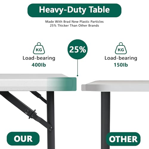 4ft Adjustable Height Folding Table, Heavy Duty Portable Plastic Table