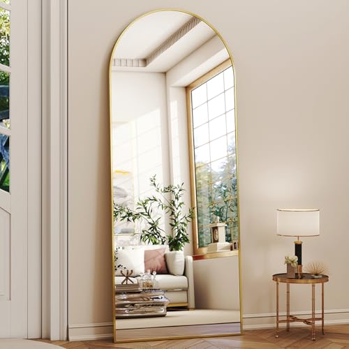 56-inch Arched Full Length Floor Mirror with Gold Aluminum Frame