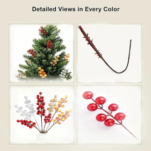 28 Pcs Artificial Holly Berry Stems for Holiday Decor, Reusable Christmas Wreaths & Centerpieces
