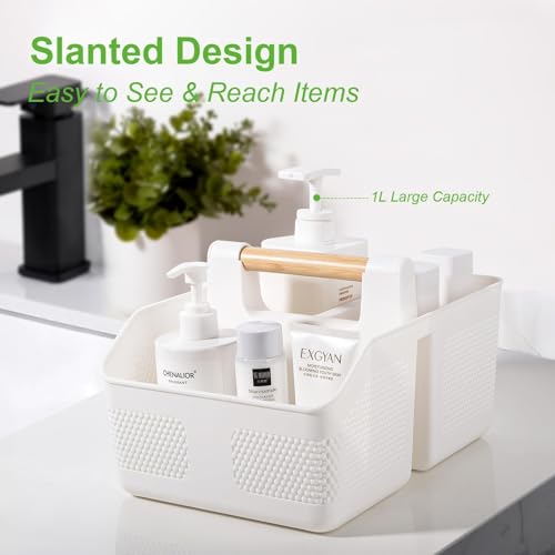 Portable Shower Caddy with Bamboo Handle - Large Plastic Bathroom Organizer