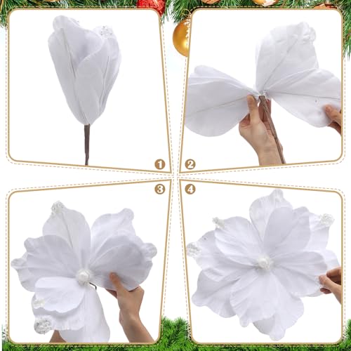 Norme 6 Pcs Large 16'' Christmas White Magnolia Flowers - White / 16''