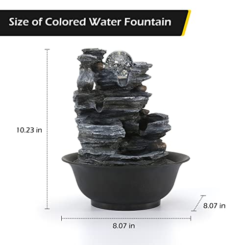 Tabletop Water Fountain with LED Light & Rolling Ball - Quiet Indoor Waterfall