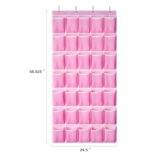 35-Pocket Over the Door Shoe Organizer with Mesh Pockets & Hooks, Pink