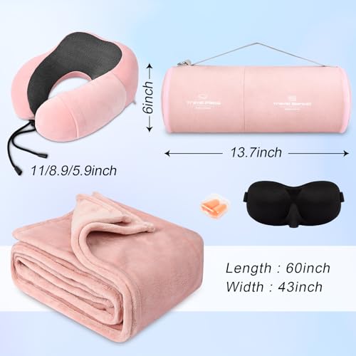 Travel Pillow and Blanket Set with Eye Mask and Earplugs