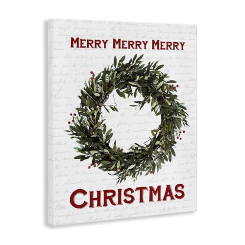 Merry Christmas Wreath Canvas Wall Art - 24 x 30 inches, Holiday Decor