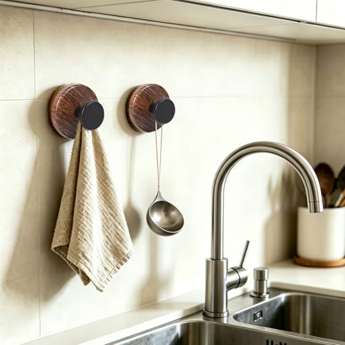 Heavy-Duty Suction Cup Wreath Hangers for Front Door & Glass - 2 Pack, Walnut