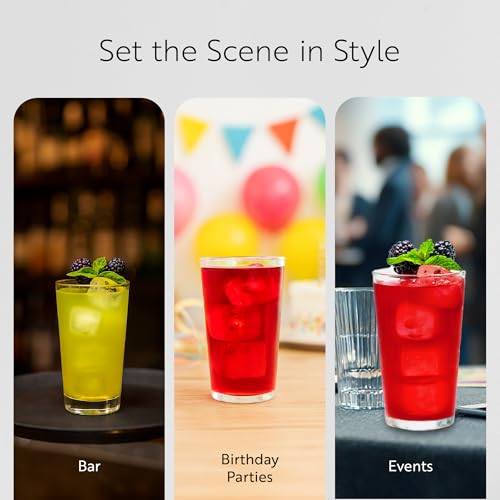 10 oz Glass Tumblers - Set of 6 Durable Clear Beverage Glasses for Cocktails