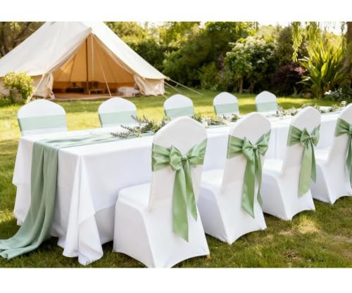 Sage Green Satin Chair Sashes - 50 Pack Ribbon Ties for Wedding & Events