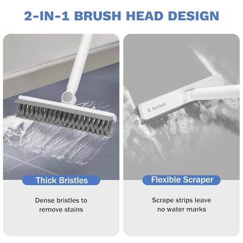 V-Shaped Grout Cleaner Brush with Adjustable Long Handle & Swivel Head