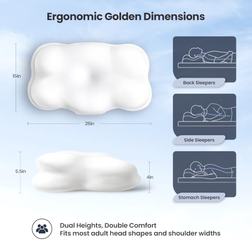 Cooling Memory Foam Cervical Neck Pillow for Sleep - Dual-Height Design