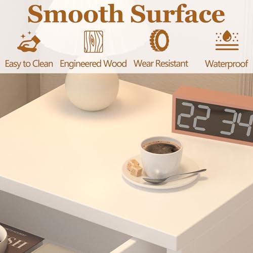 Scalloped White Nightstand with Drawer and Open Storage Shelf