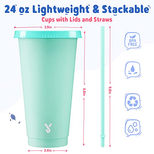 24 oz Color Changing Reusable Cold Cups with Lids and Straws - 6 Pack