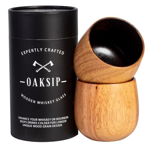 Oaksip Charred Wooden Bourbon Glass 2 Pack - Whiskey Glasses for Men & Gifts
