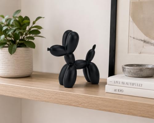 4-Inch Matte Black Balloon Dog Sculpture Resin Statue for Home Decor