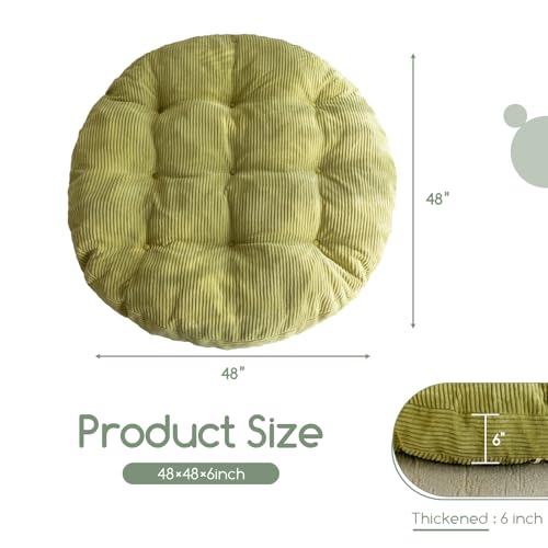 48-Inch Round Papasan Chair Cushion, Overstuffed Corduroy Seat Pad, Green
