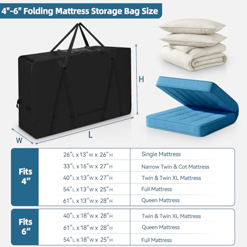 Folding Mattress Storage Bag with Transparent Window - Fits 4" Single Mattresses