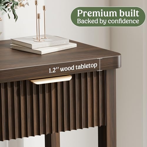 51-Inch Fluted Console Table with 3 Drawers and Open Storage Shelf