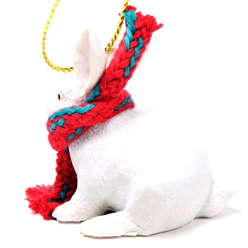 Conversation Concepts White Rabbit Christmas Ornament - Tiny Hand-Painted Holiday Decor