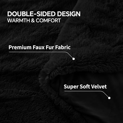BEDELITE Black Faux Fur Comforter Set Queen - Fluffy Warm Cozy Bedding