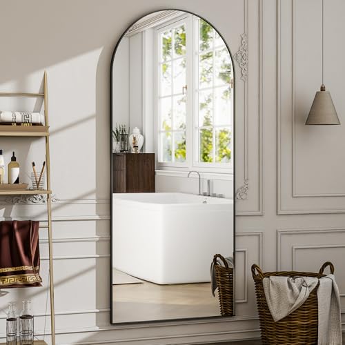 57" x 20" Arched Full Length Floor Mirror, Black Aluminum Alloy Frame