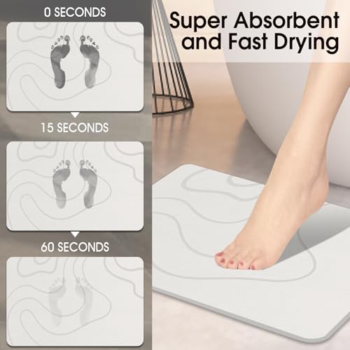 ZIKIBL Stone Bath Mat, Quick Dry Diatomaceous Earth Shower Mat White