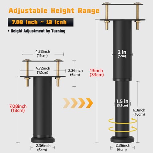 4 Pcs Adjustable Bed Support Legs, 7-13 Inch Heavy Duty Metal Bed Frame Legs