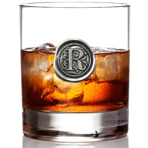 Personalized 11oz Whiskey Rocks Glass with Monogram Initial R - Handmade Sheffield Gift