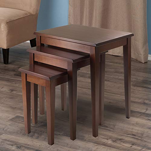 Set of 3 Nesting Accent Tables, Solid Wood Stackable Tables in Walnut