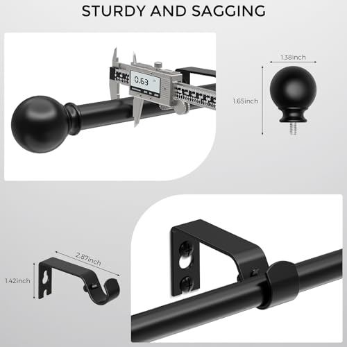 Matte Black Adjustable Curtain Rod 18-45 Inch, 5/8 Inch Small Window Rod