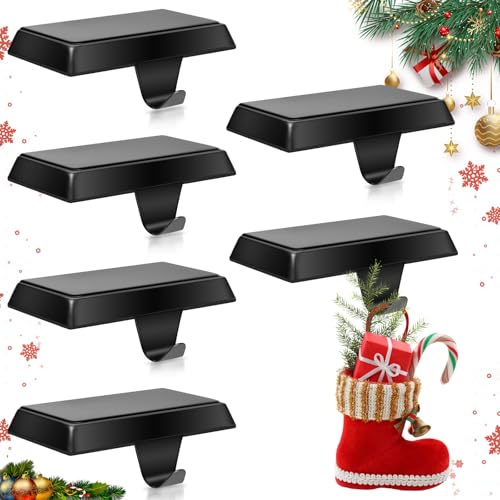 Heavy Duty Metal Christmas Stocking Holders for Mantel - Set of 6 (Black)
