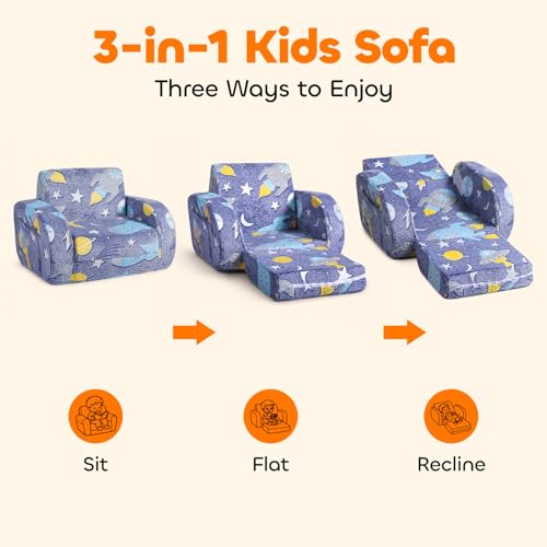 3-in-1 Foldable Kids Couch - Convertible Toddler Chair, Bed & Lounger