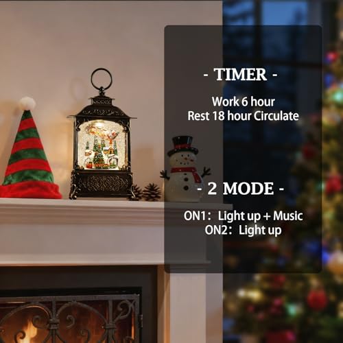Christmas Snow Globe Lantern with Music & Lights - Flying Santa Scene, Giftable Holiday Decor